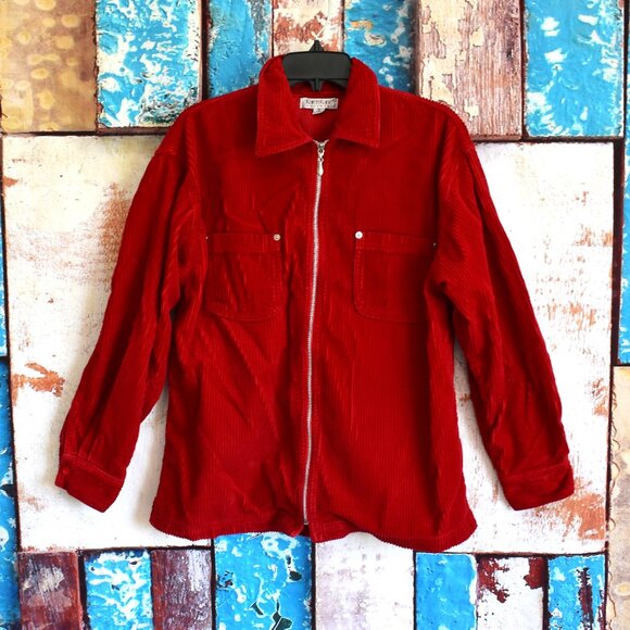Women's Karen Kane Easywear Corduroy Jacket Full Zip Long Sleeve MEDIUM Red - Picture 1 of 12